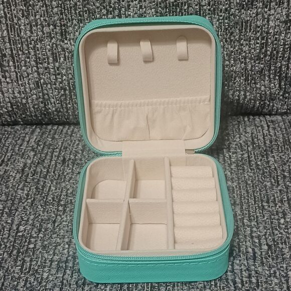 Faux Leather Aqua Travel Jewelry Box - Picture 2 of 3